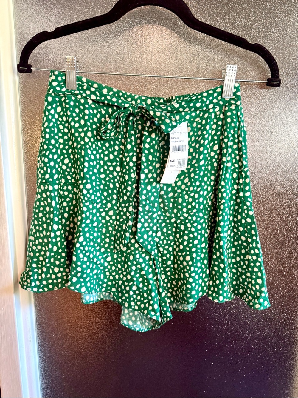 Nordstrom- All in Favor- Green Polka Dot Skort with Cream Spots